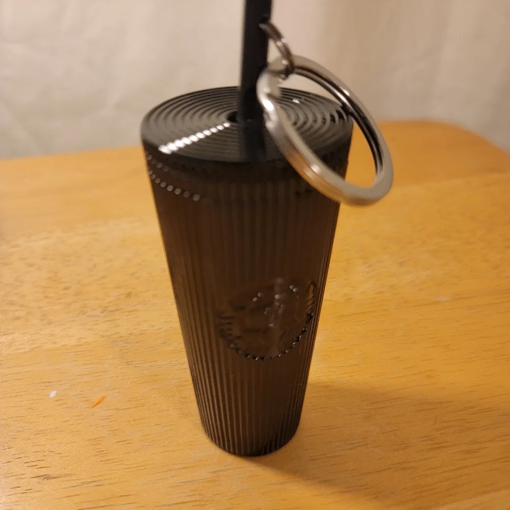 STARBUCKS 2024 Jet Black‎ Pleated Metallic Cold Cup Keychain